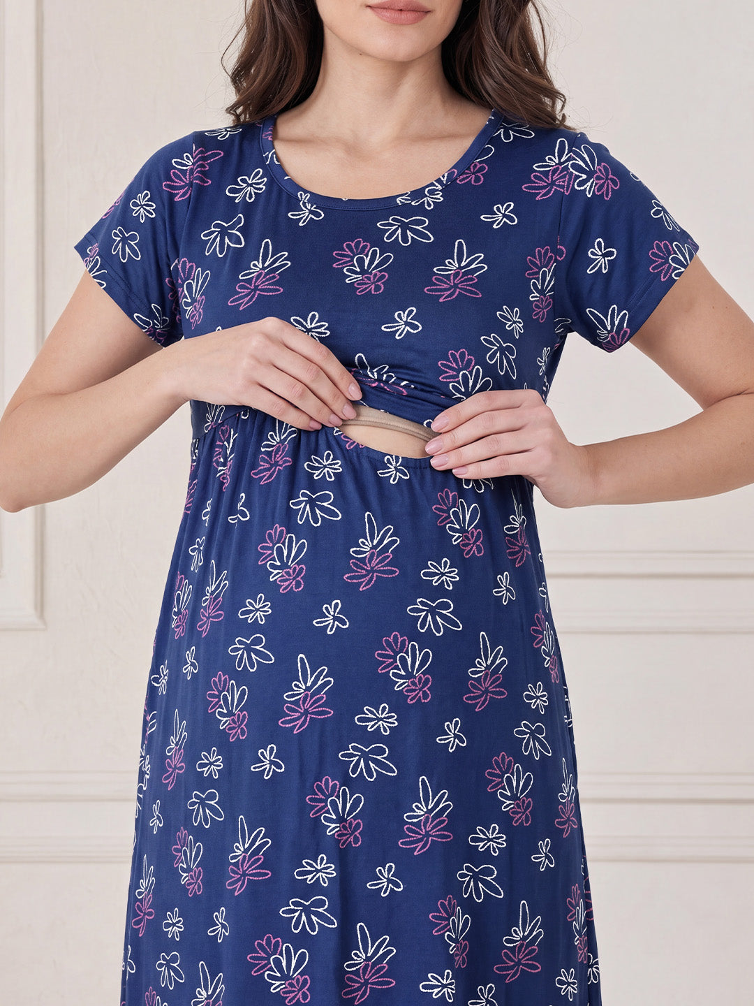 Blue Floral Hosiery Maternity Nighty