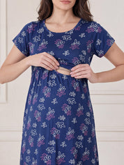 Blue Floral Hosiery Maternity Nighty