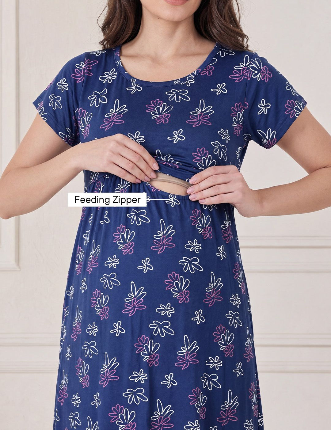 Blue Floral Hosiery Maternity Nighty