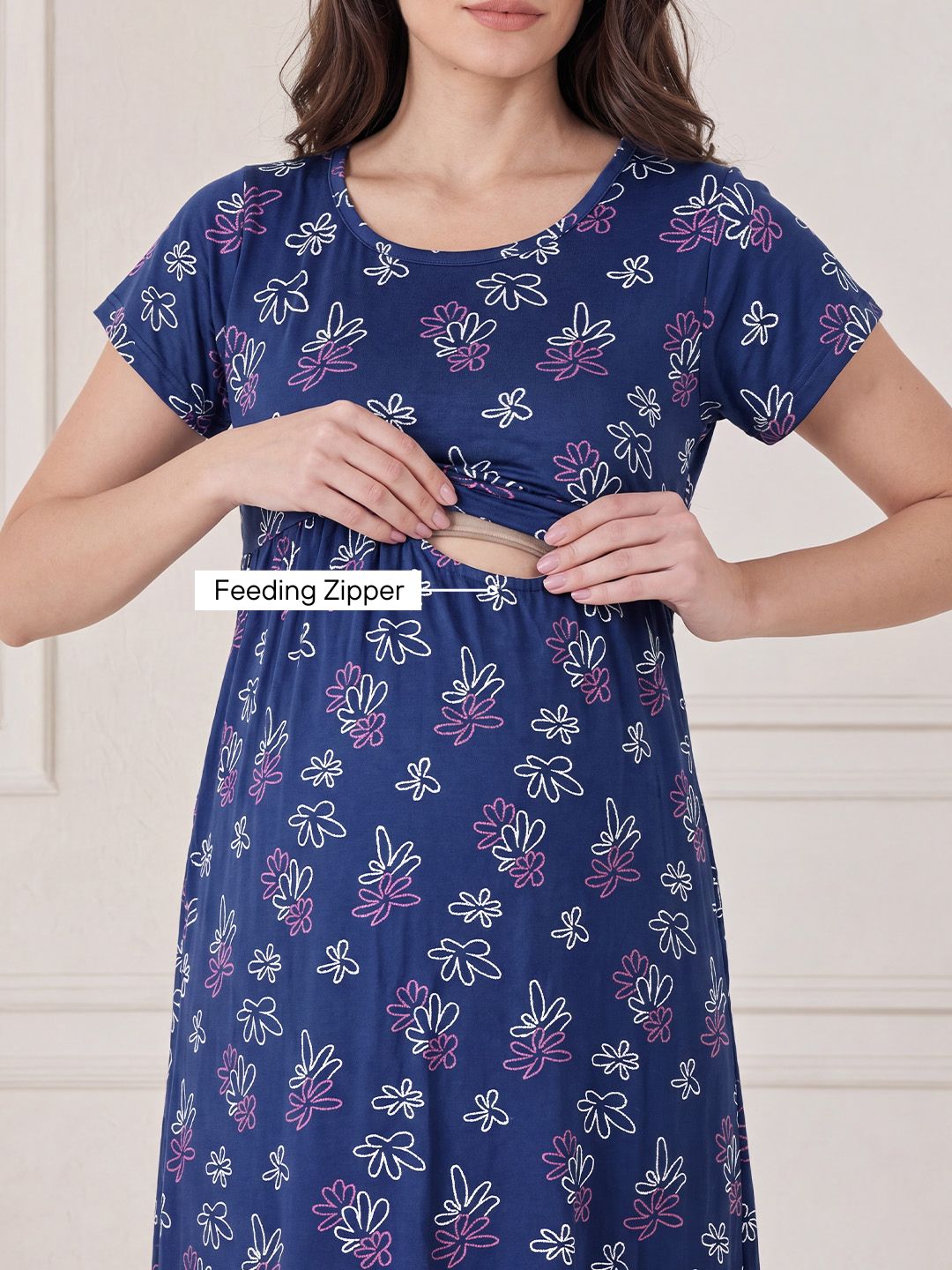Blue Floral Hosiery Maternity Nighty