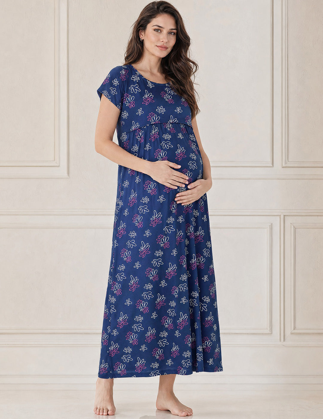 Blue Floral Hosiery Maternity Nighty