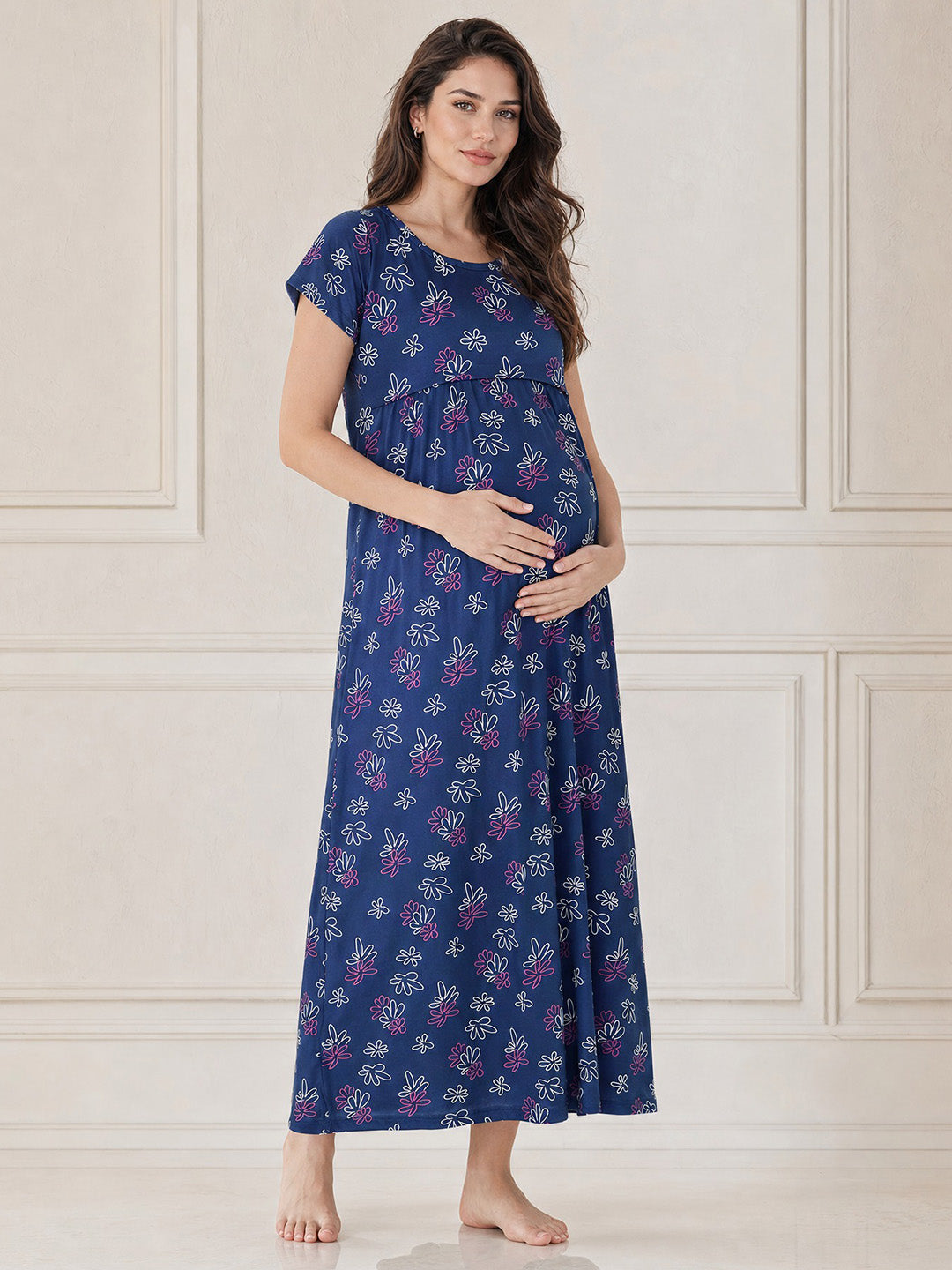 Blue Floral Hosiery Maternity Nighty