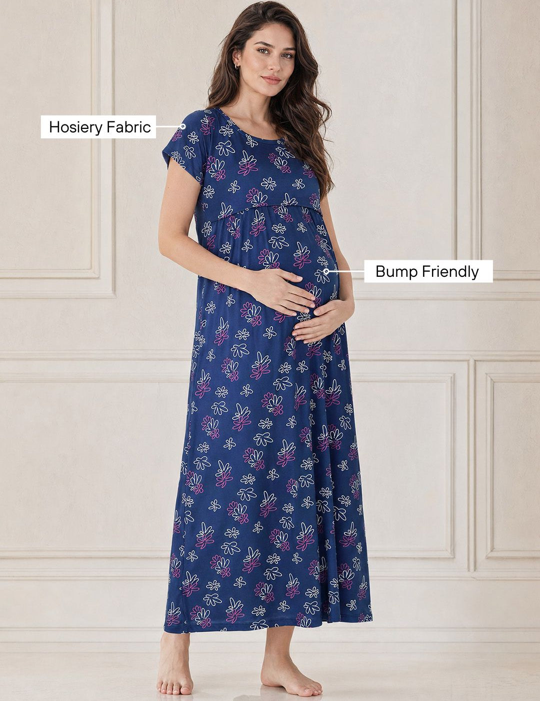 Blue Floral Hosiery Maternity Nighty