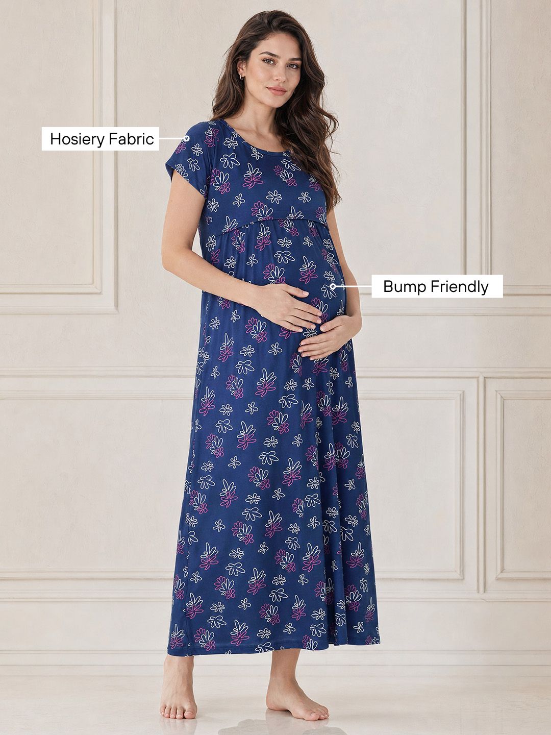 Blue Floral Hosiery Maternity Nighty