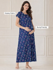Blue Floral Hosiery Maternity Nighty