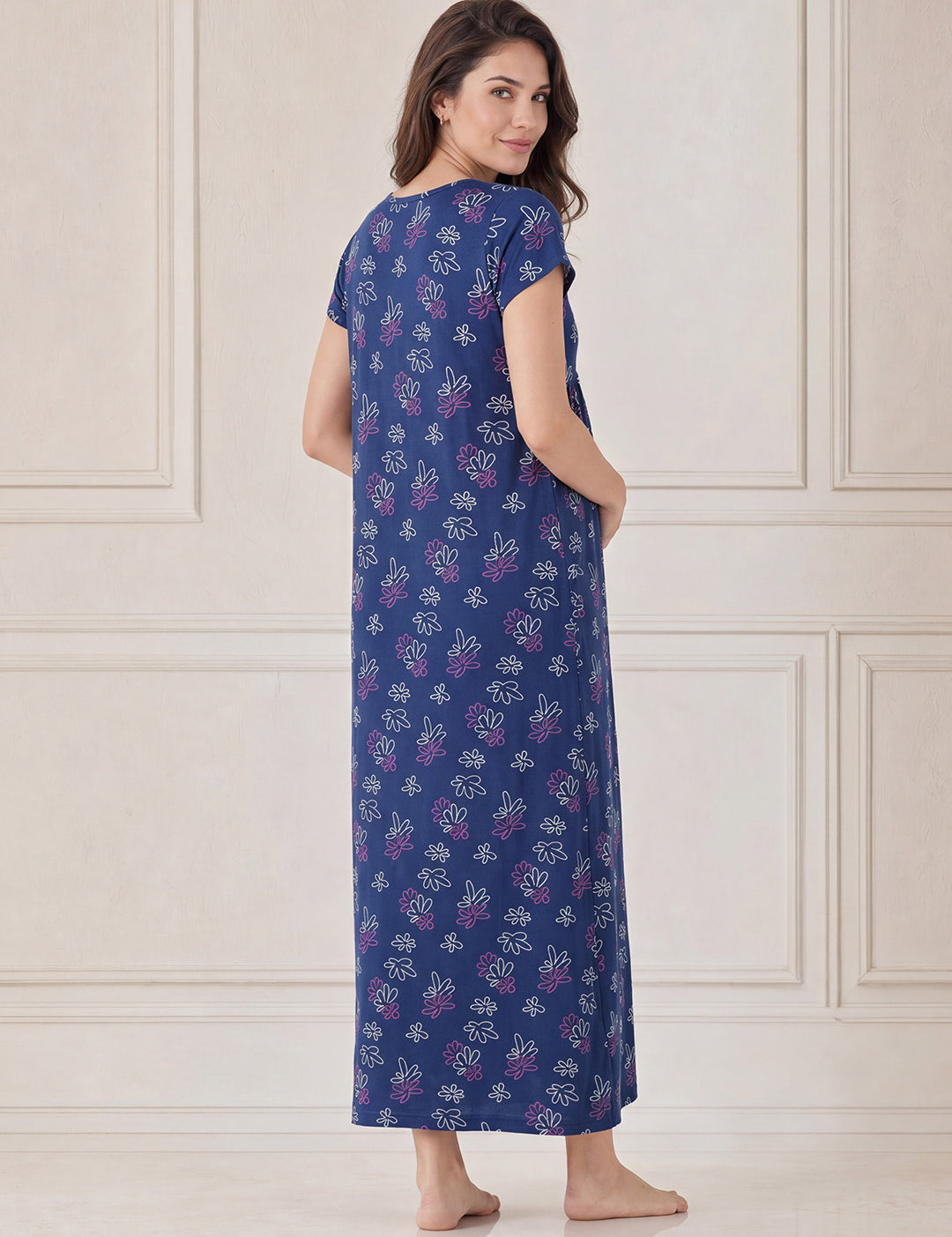 Blue Floral Hosiery Maternity Nighty
