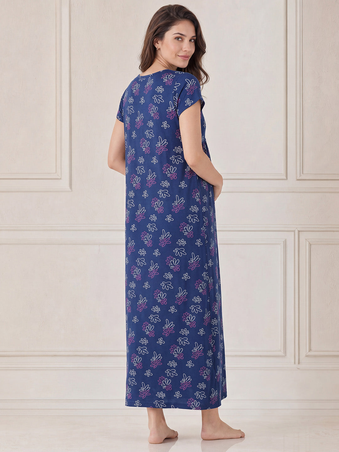 Blue Floral Hosiery Maternity Nighty