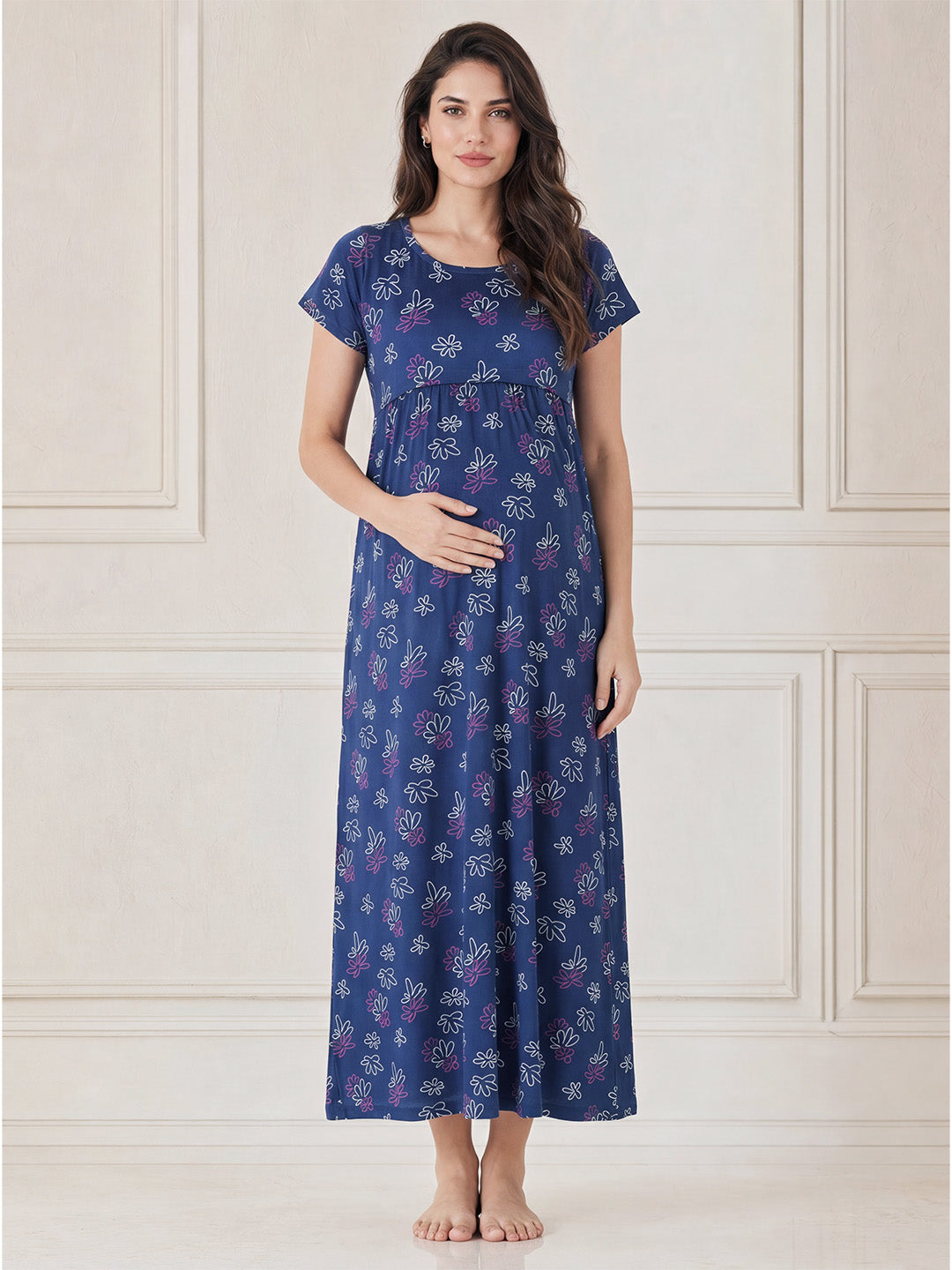 Blue Floral Hosiery Maternity Nighty