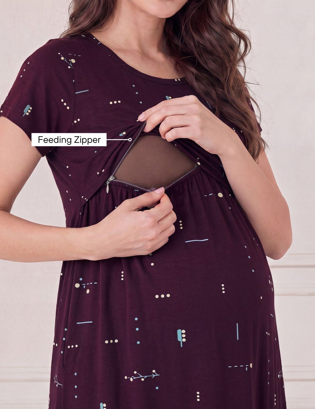 Purple Printed Hosiery Maternity Nighty