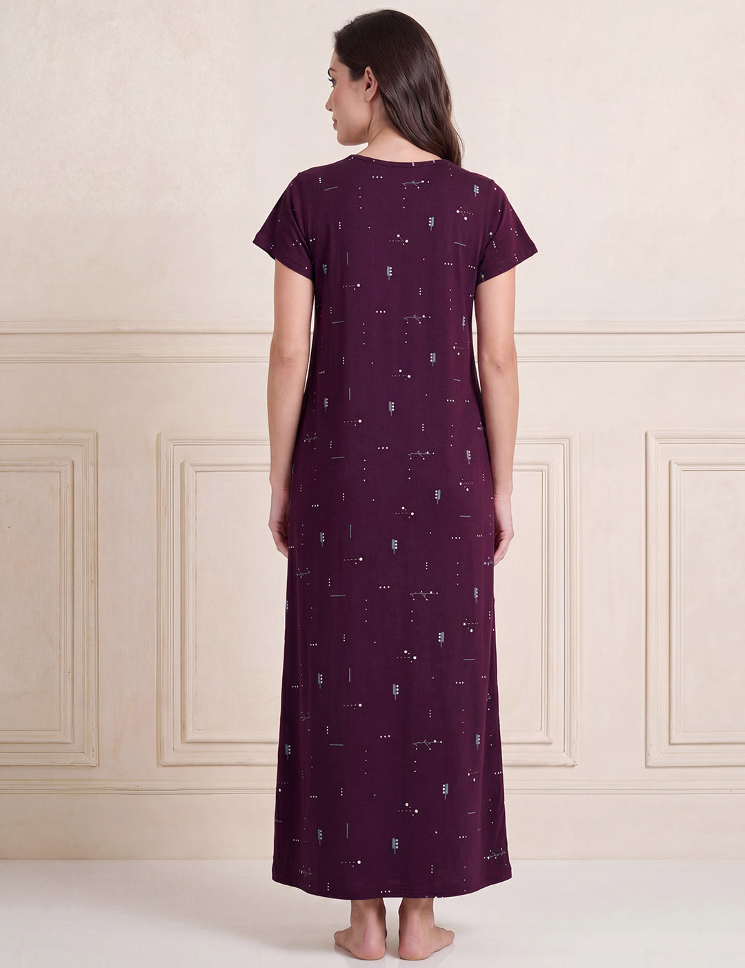 Purple Printed Hosiery Maternity Nighty