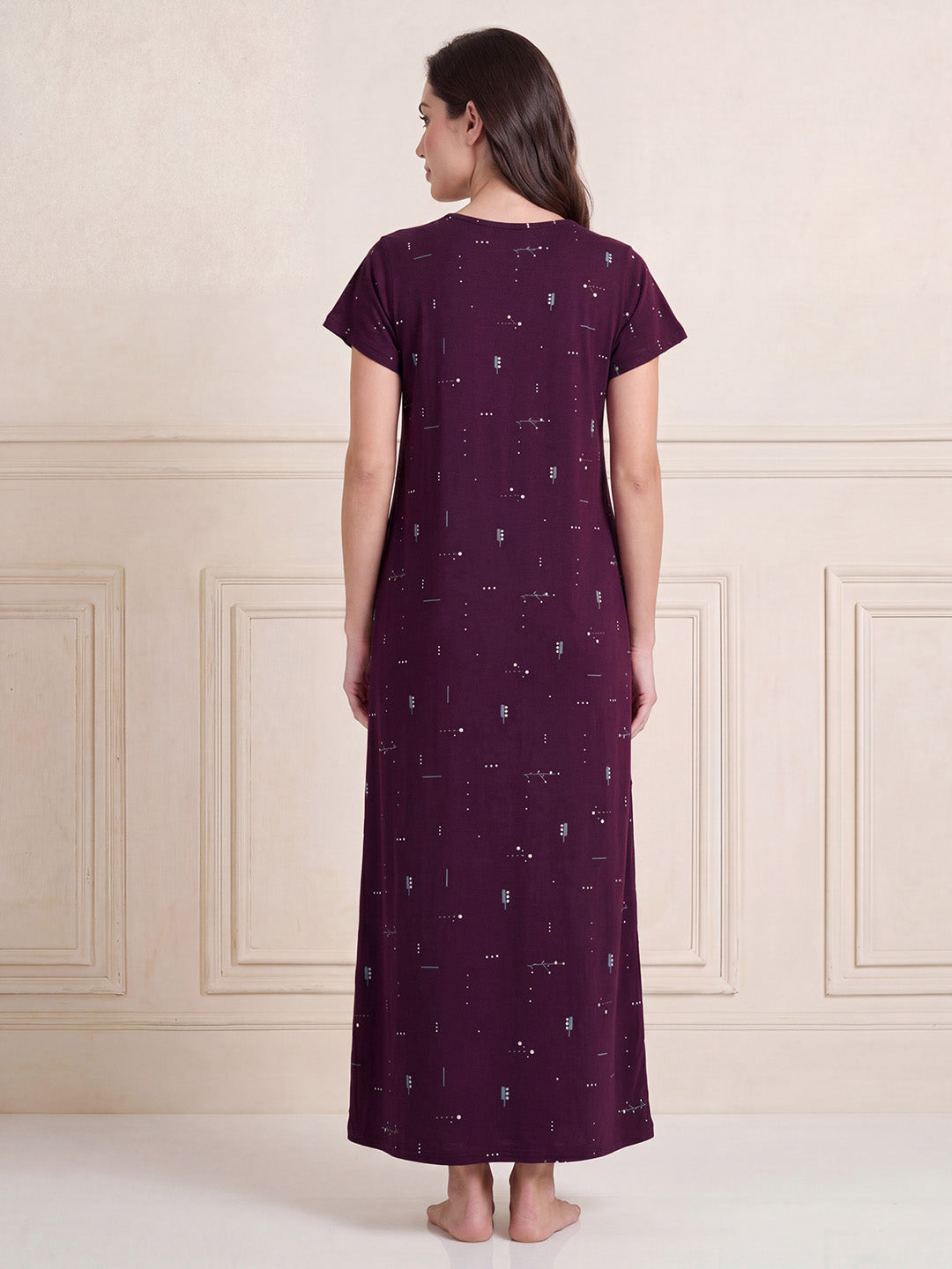 Purple Printed Hosiery Maternity Nighty