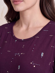 Purple Printed Hosiery Maternity Nighty