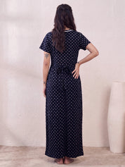 Navy Blue Printed Hosiery Zipless Maternity Nighty