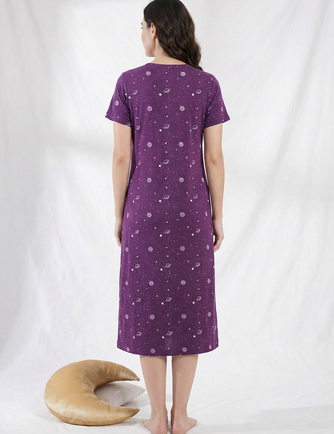 Purple Print Hosiery Zipless Maternity Nighty