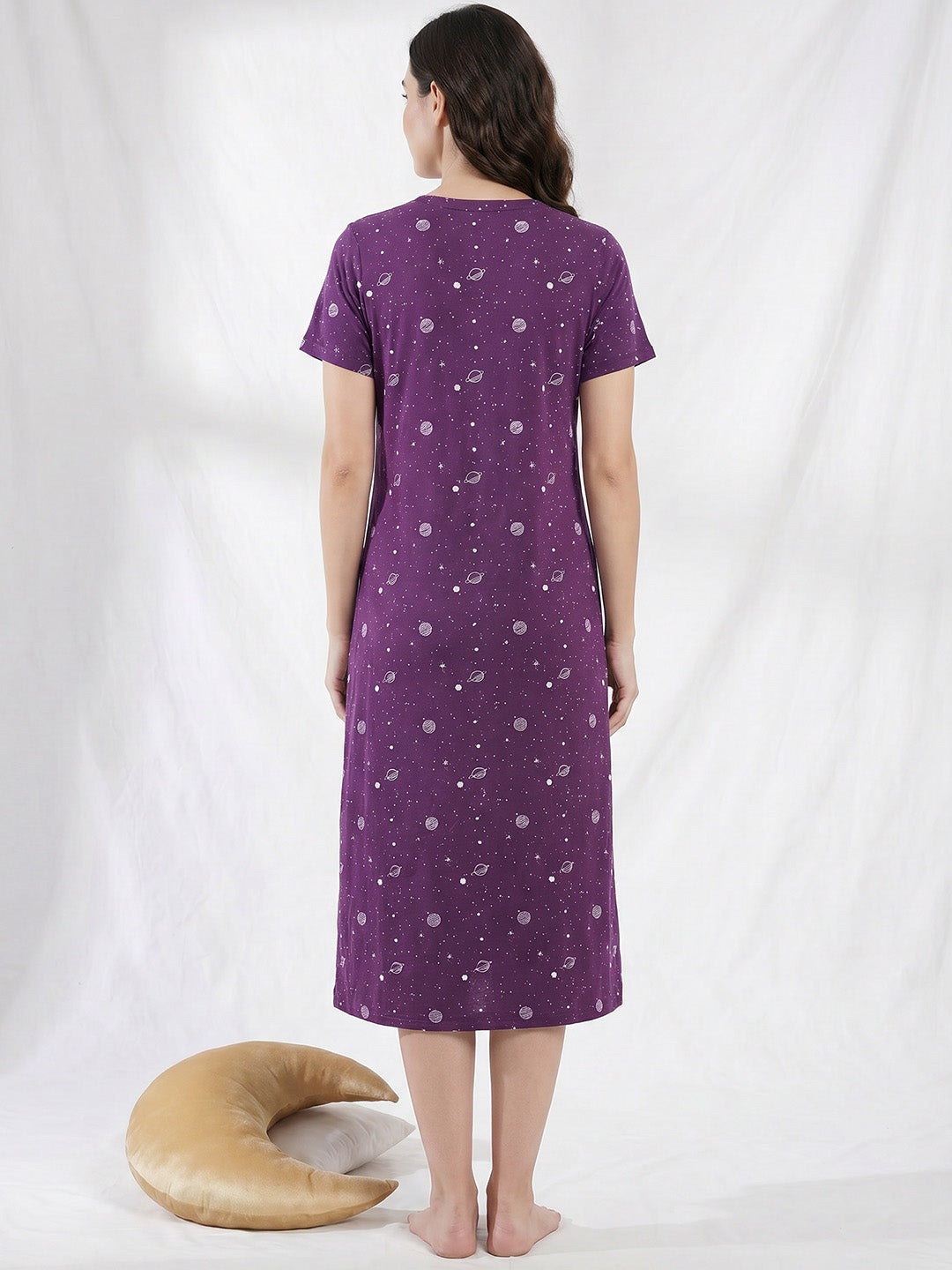 Purple Print Hosiery Zipless Maternity Nighty