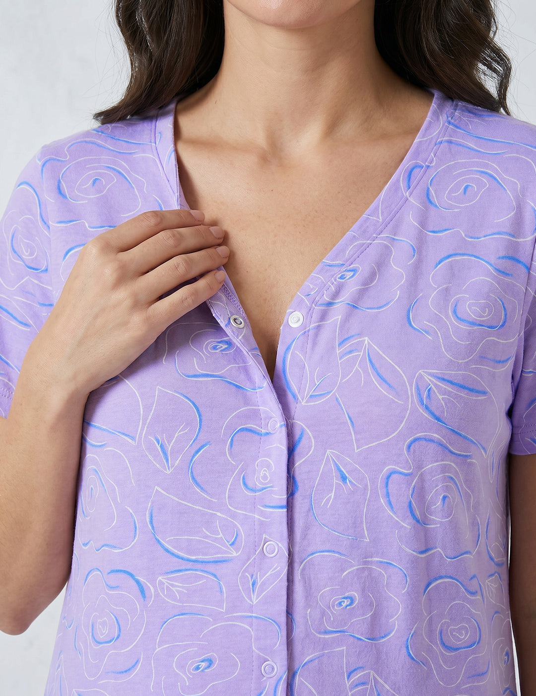 Lilac Floral Hosiery Zipless Maternity Nighty
