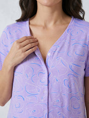 Lilac Floral Hosiery Zipless Maternity Nighty