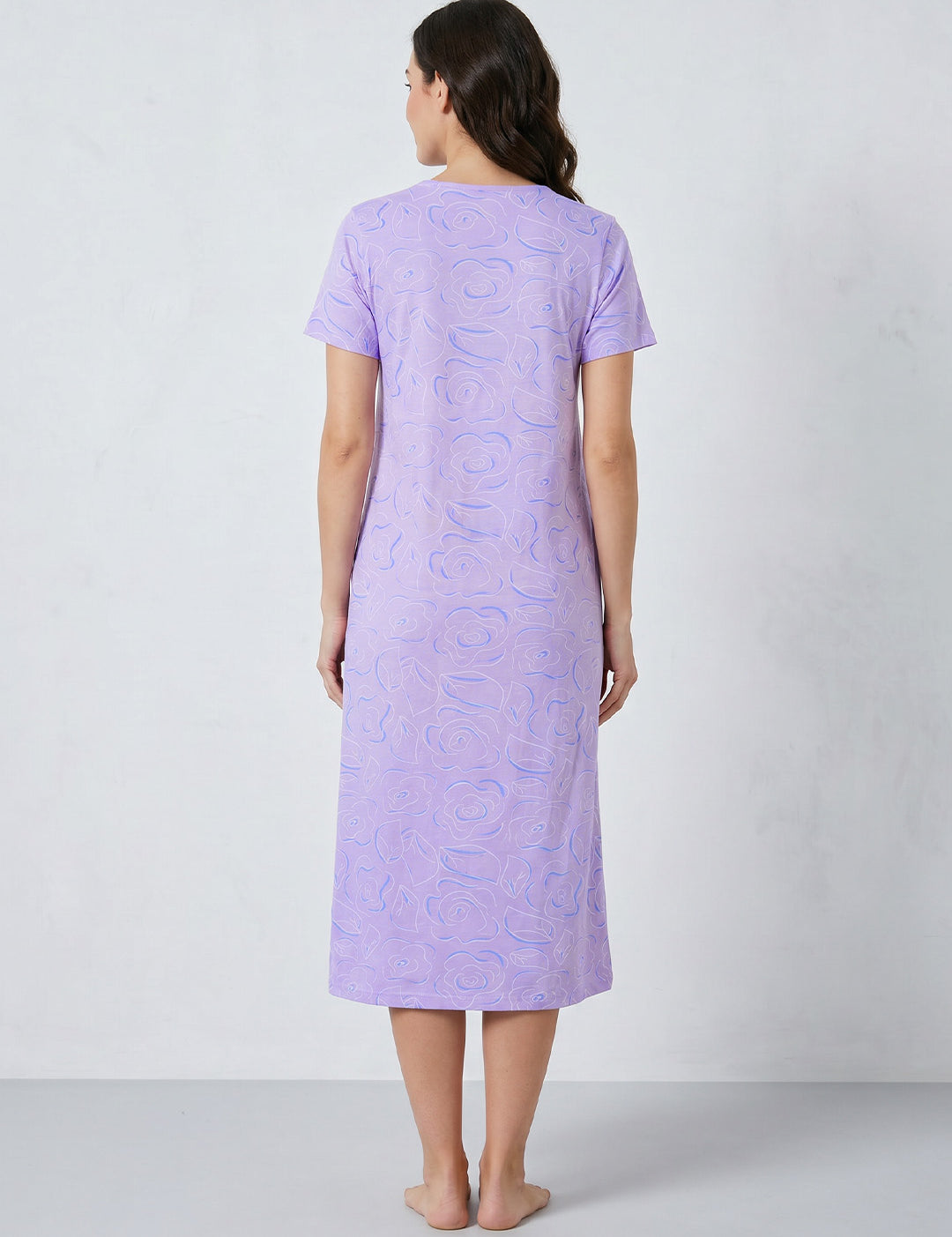 Lilac Floral Hosiery Zipless Maternity Nighty