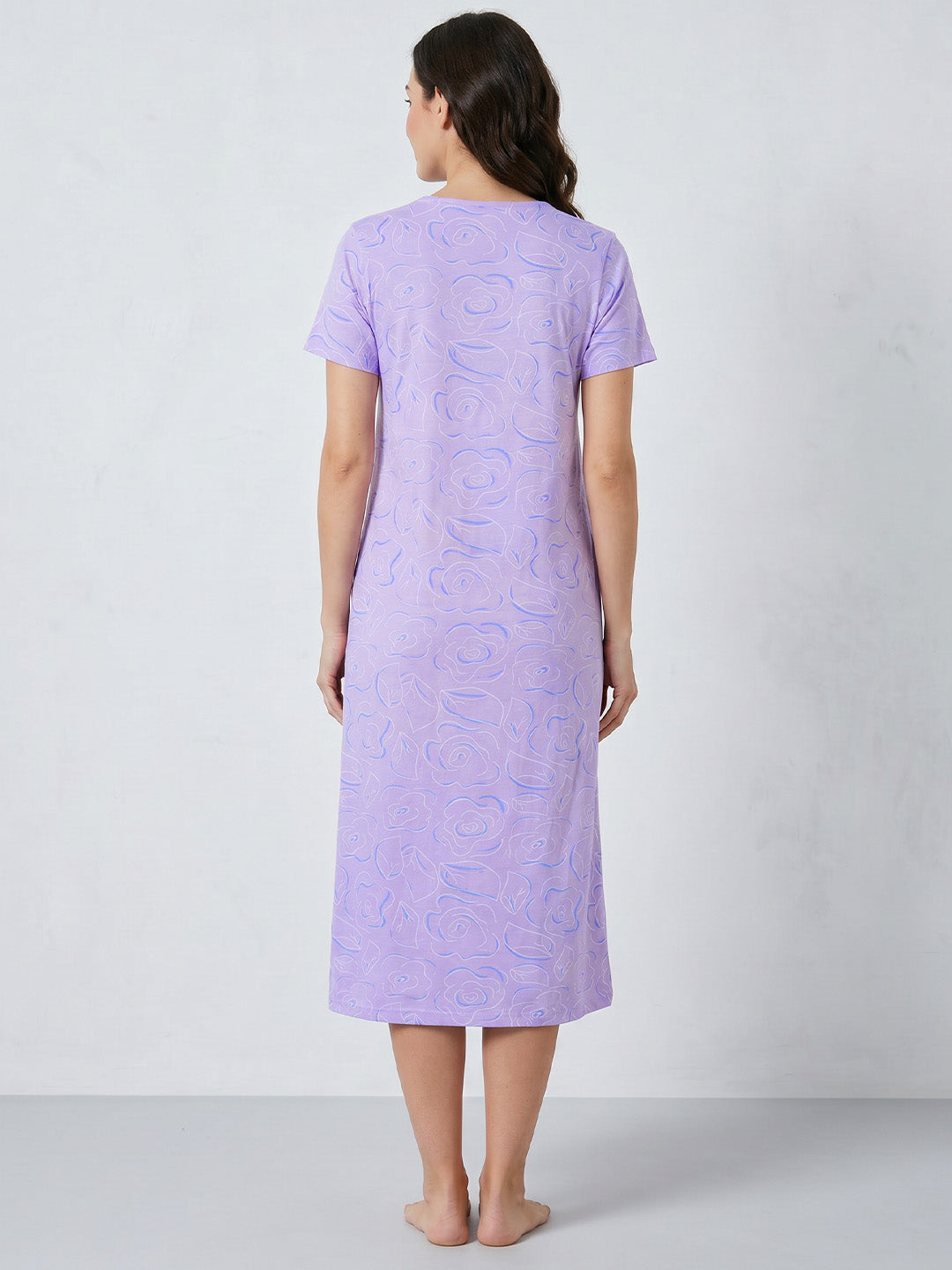 Lilac Floral Hosiery Zipless Maternity Nighty