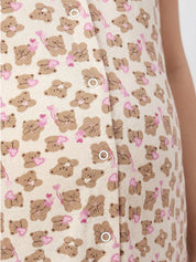 Beige Teddy Printed Hosiery Zipless Maternity Nighty