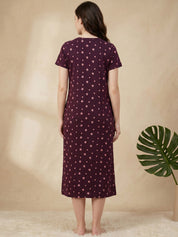 Burgundy Leaf Hosiery Zipless Maternity Nighty