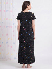 Black Heart Print Hosiery Maternity Nighty