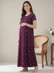 Purple Bow Print Hosiery Maternity Nighty