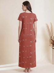 Rust Printed Hosiery Maternity Nighty