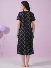 Black Heart Print Hosiery Zipless Maternity Nighty
