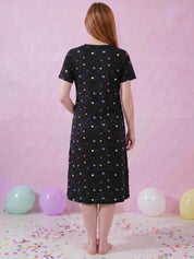 Black Heart Print Hosiery Zipless Maternity Nighty