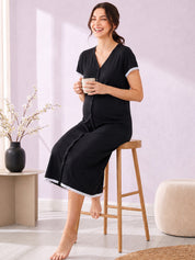 Black Solid Hosiery Zipless Maternity Nighty