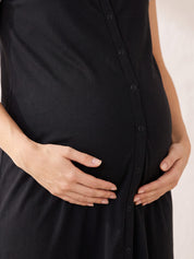 Black Solid Hosiery Zipless Maternity Nighty