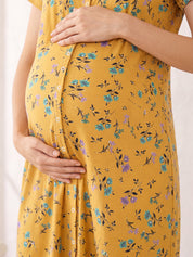 Yellow Floral Hosiery Zipless Maternity Nighty