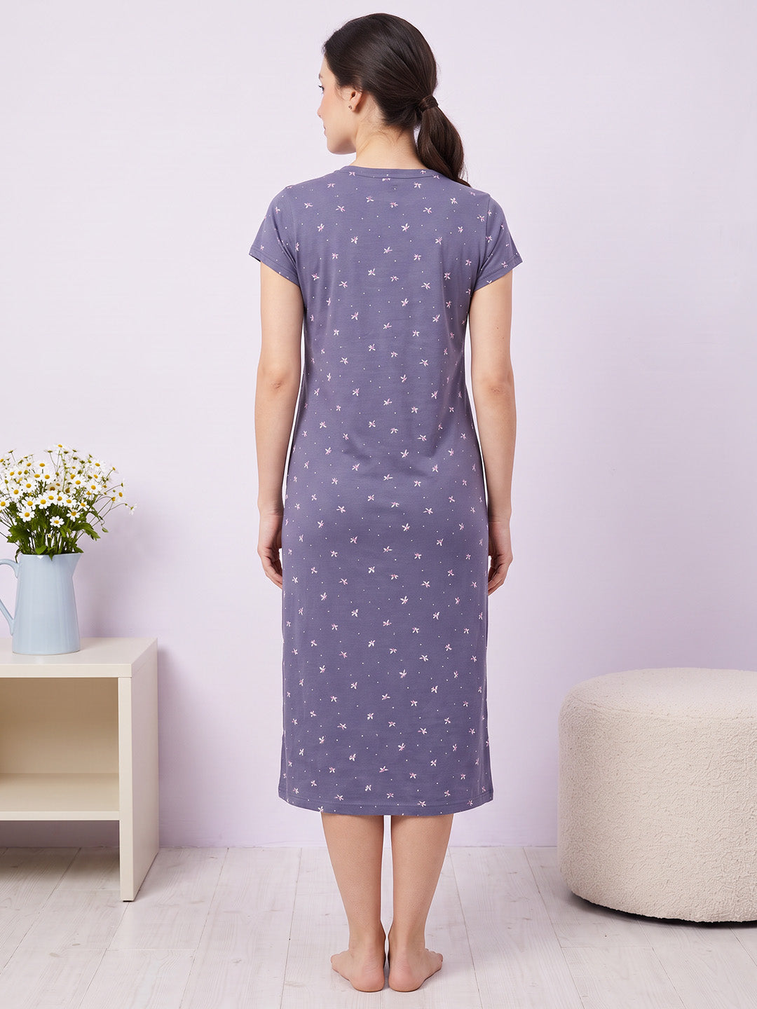 Blue Floral Hosiery Zipless Maternity Nighty