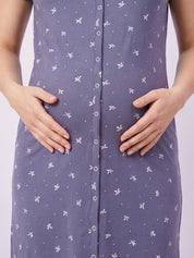 Blue Floral Hosiery Zipless Maternity Nighty