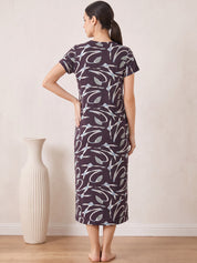 Brown Abstract Hosiery Zipless Maternity Nighty