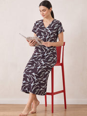 Brown Abstract Hosiery Zipless Maternity Nighty