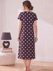 Burgundy Polka Dots Hosiery Zipless Maternity Nighty