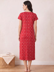 Red Floral Hosiery Zipless Maternity Nighty