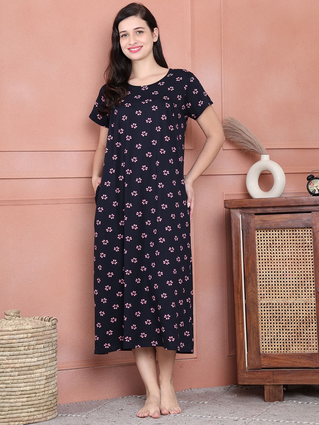 Secret Wish Navy Blue Floral Hosiery Hosiery Nighty