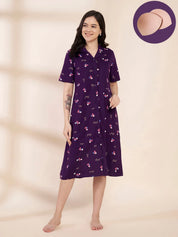 Purple Floral Hosiery Padded Nighty