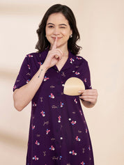 Purple Floral Hosiery Padded Nighty