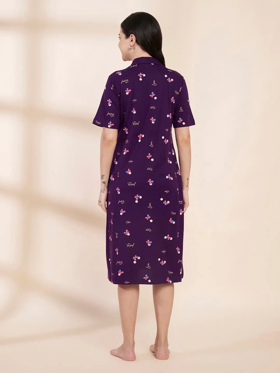 Purple Floral Hosiery Padded Nighty