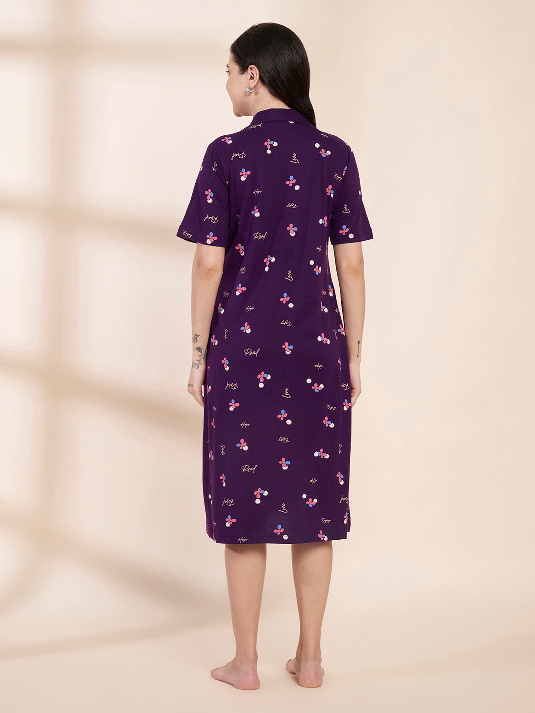 Purple Floral Hosiery Padded Nighty