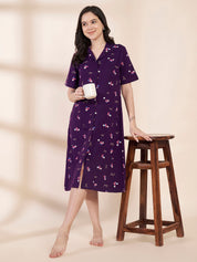 Purple Floral Hosiery Padded Nighty