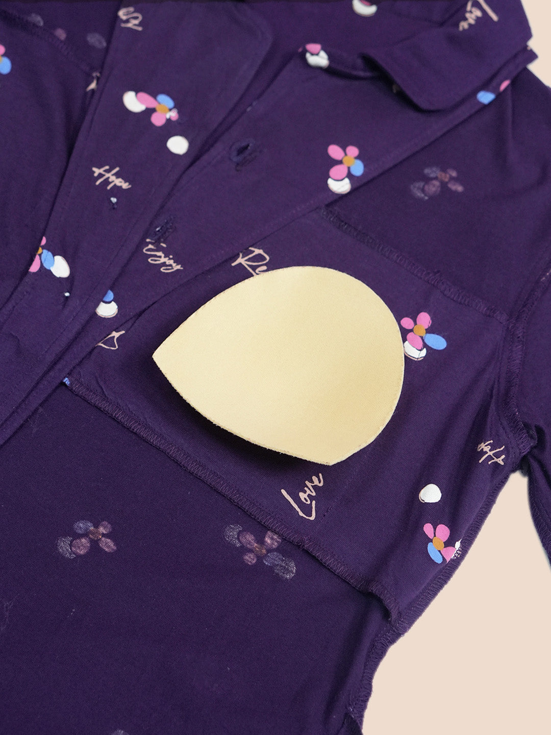 Purple Floral Hosiery Padded Nighty