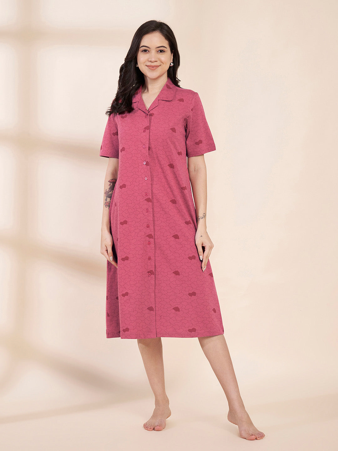 Pink Heart Hosiery Padded Nighty