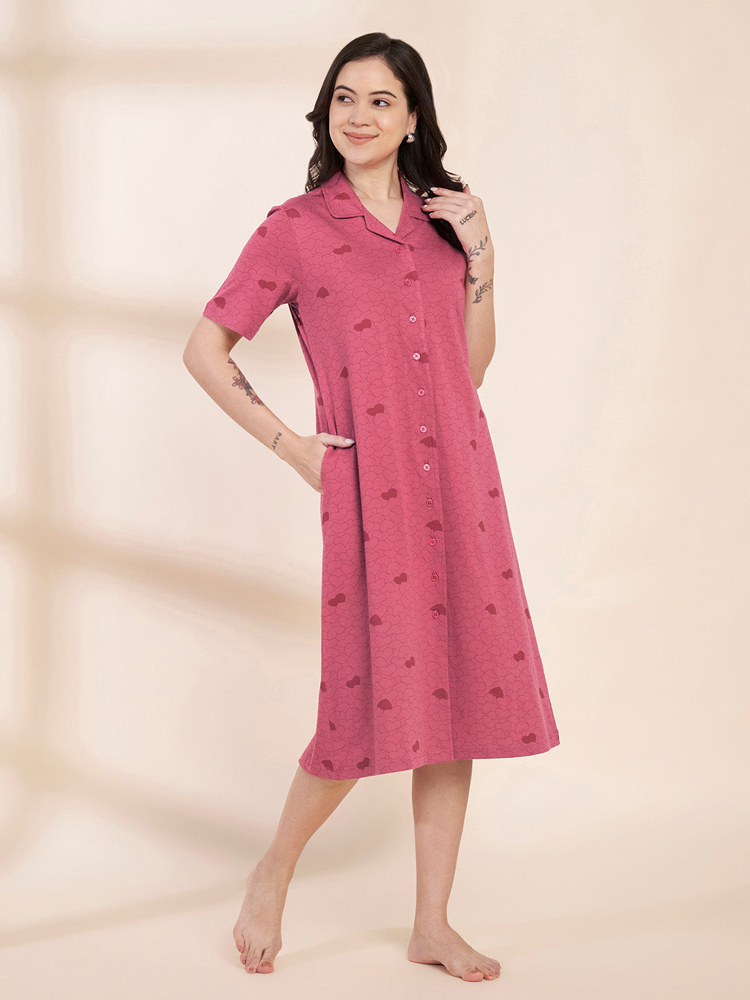 Pink Heart Hosiery Padded Nighty