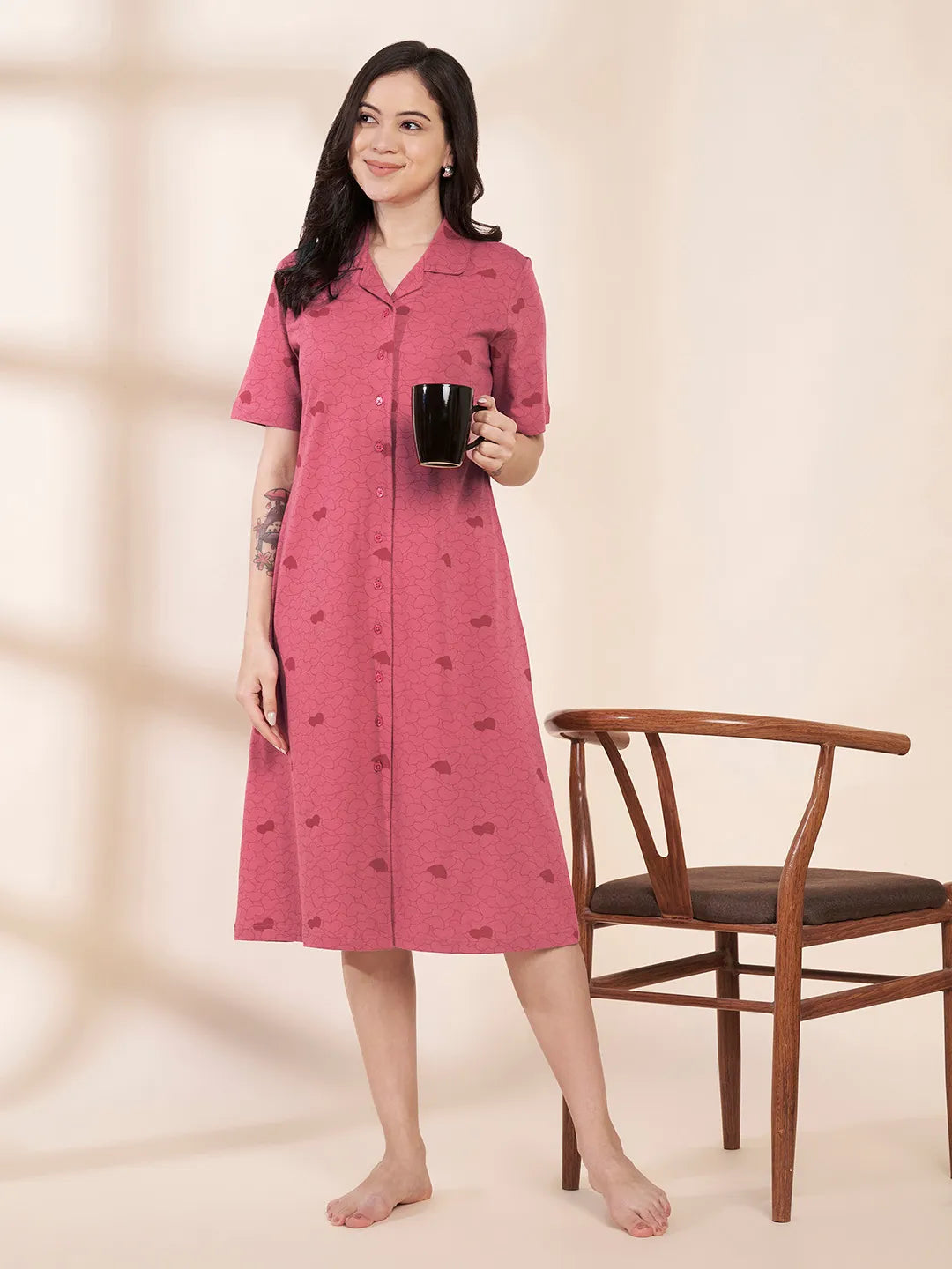 Pink Heart Hosiery Padded Nighty
