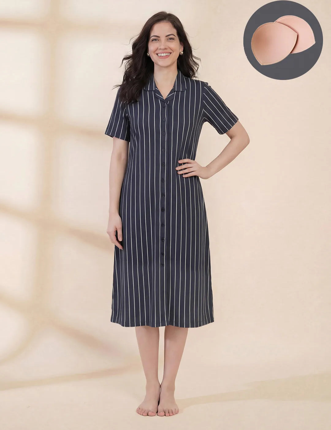 Black Striped Hosiery Padded Nighty